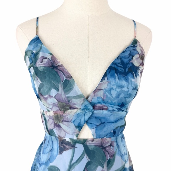 Lulus Enchanting Entrance Blue Floral Organza Keyhole Maxi Dress Size Medium NWT - Picture 5 of 12